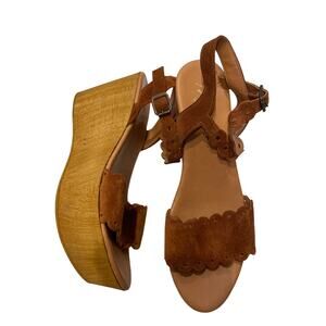 MATISSE Chrysler Wedge Sandals Brown Women's 40 9.5 Scalloped Platform Leather